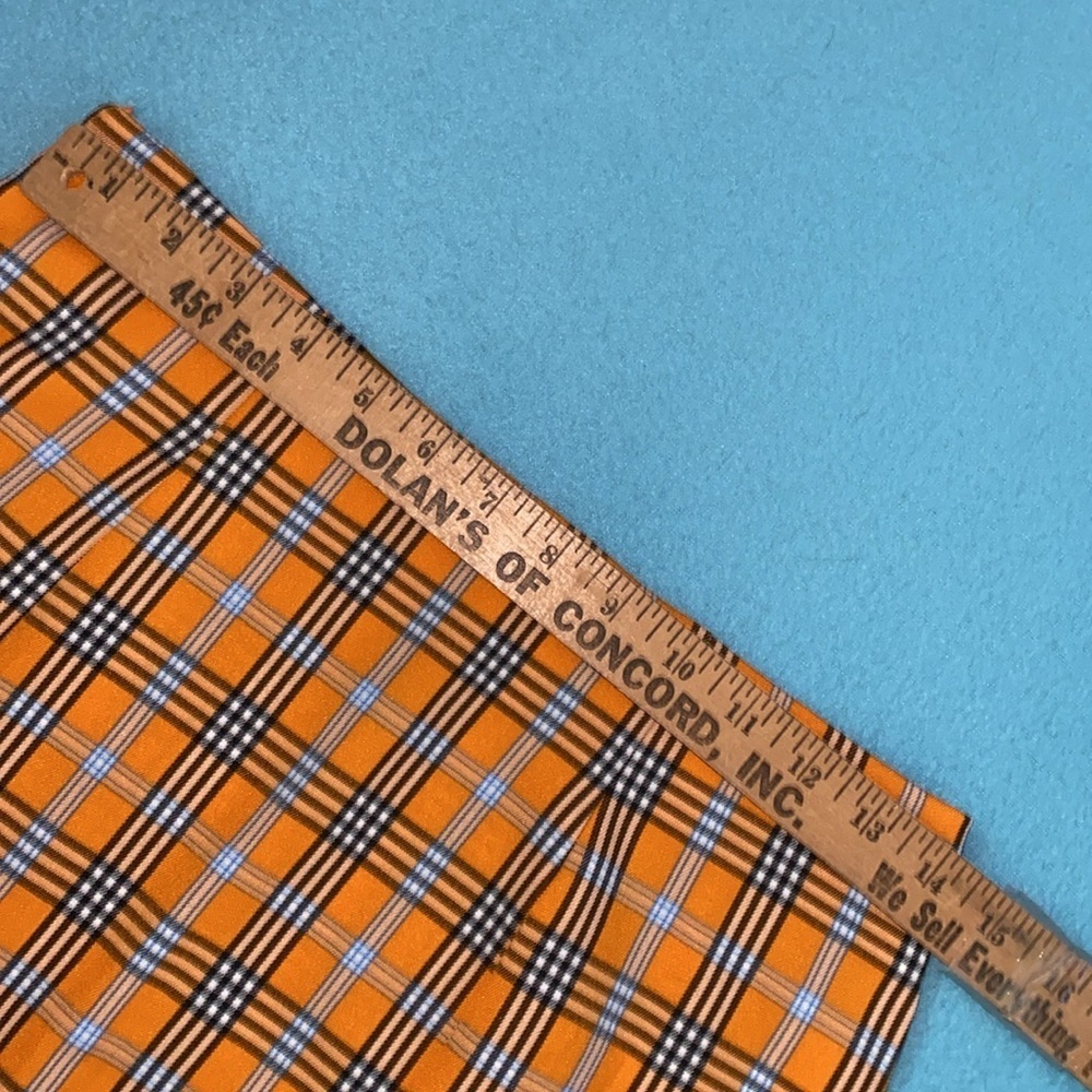 SHEIN mini skirt plaid orange turquoise 2 front slits side zipper NEW size S - Picture 8 of 10